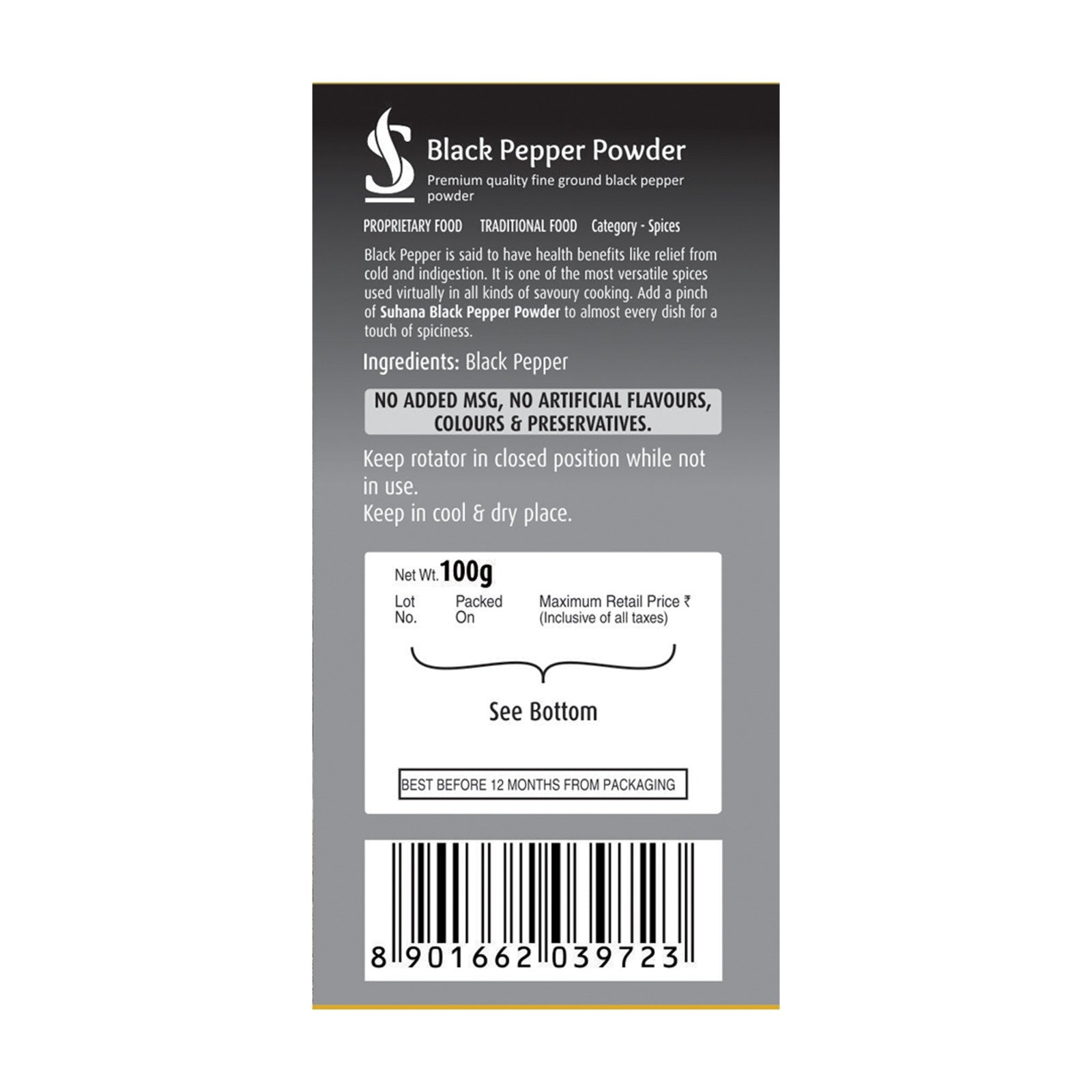 Suhana Black Pepper Powder 100g Sprinkler